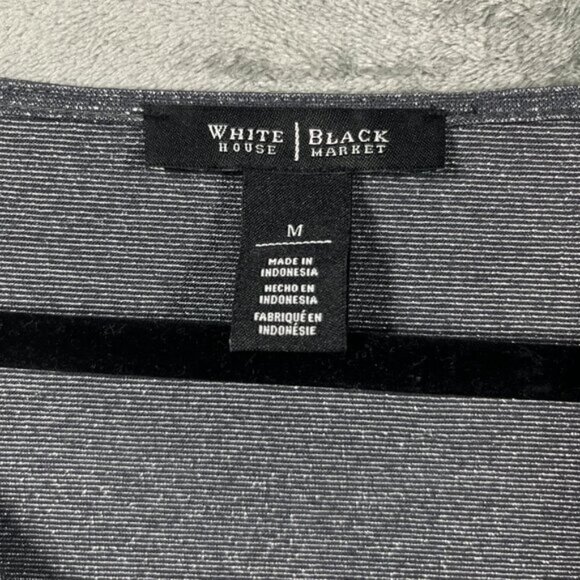 WHBM Wrap Top Womens Size Medium Gray Shimmer Faux Surplice Banded Waist - Picture 2 of 9